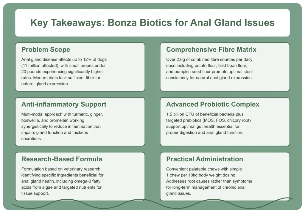 Bonza Biotics Anal Gland Supplement - Soutien efficace pour les problèmes liés aux glandes anales Principaux enseignements