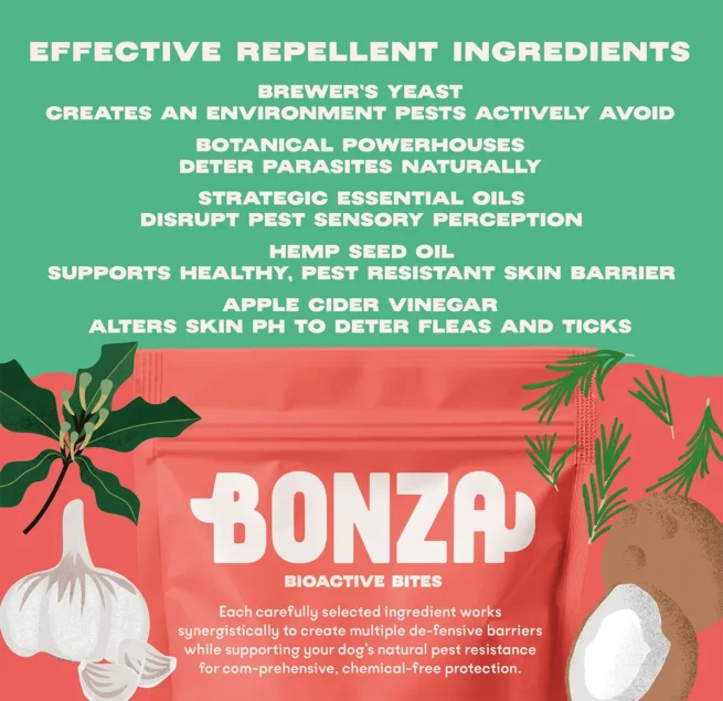 Bonza Banish Bioactive Bites Natural Chemical Free Flea Tick and Worm Effective Repellent and Treatment for Dog Parasites