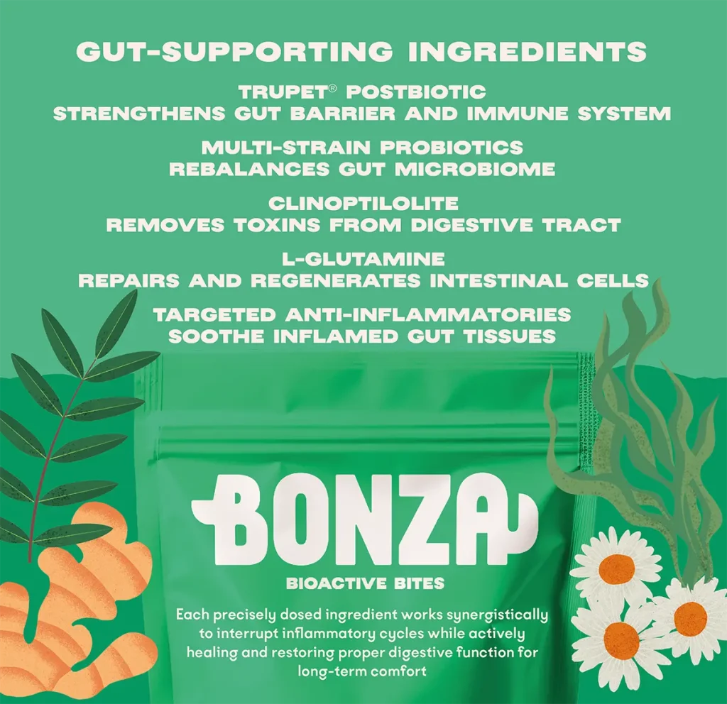 Bonza Belly Bioactive Bites Digestive Supplement for Dogs IBD Colitis IBS Diarrhoea and Gastritis Science Backed Vet Approved Gut and Digestive Health