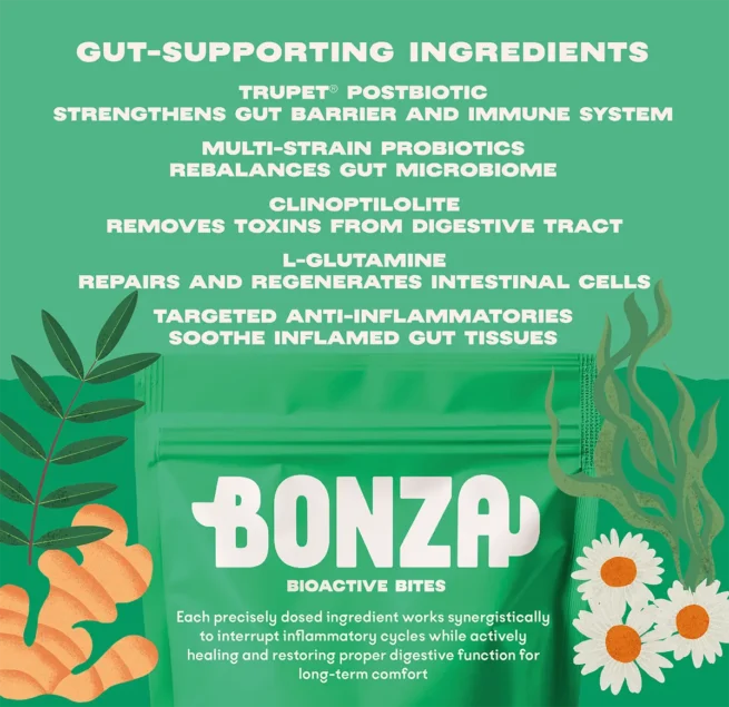 Bonza Belly Bioactive Bites Verdauungsergänzungsmittel für Hunde IBD Colitis IBS Diarrhöe und Gastritis Wissenschaftlich gesichert Tierärztlich anerkannt Darm und Verdauungsgesundheit