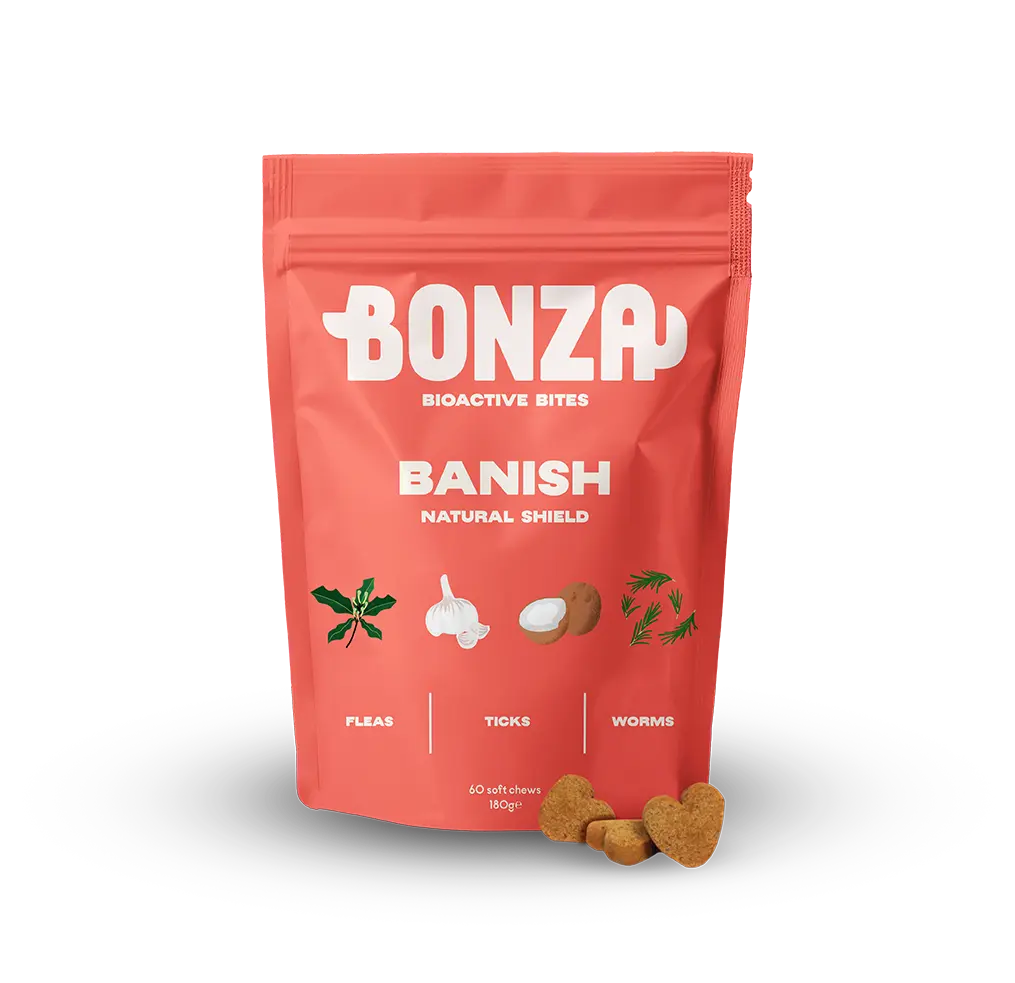 Bonza Bioactive Bites Banish - Répulsif naturel contre les puces, les tiques et les vers et supplément de traitement pour chiens