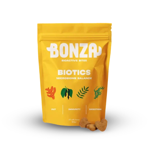 Bonza Bioactive Bites Biotics Prebiotic Probiotic Postbiotic Supplement for Dog Immune System, Gut Microbiome and Digestive Issues