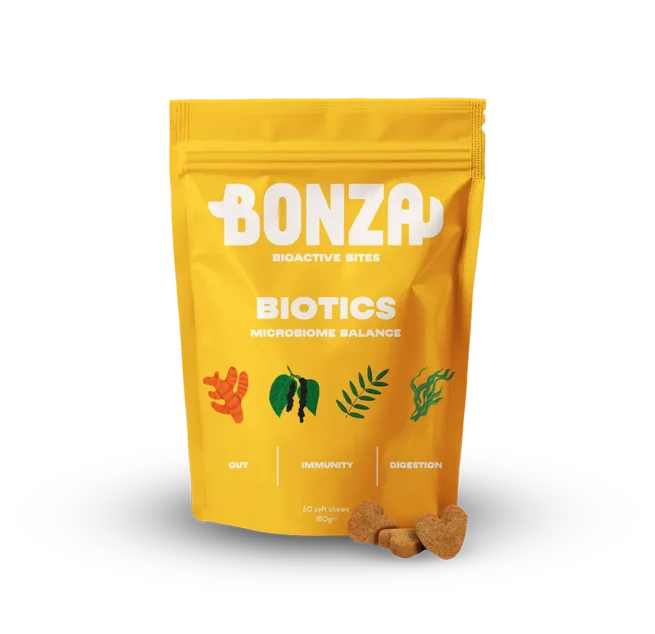 Bonza Bioactive Bites Biotics Prebiotisch Probiotisch Postbiotisch Supplement voor Honden Immuunsysteem, Darm Microbioom en Spijsverteringsproblemen