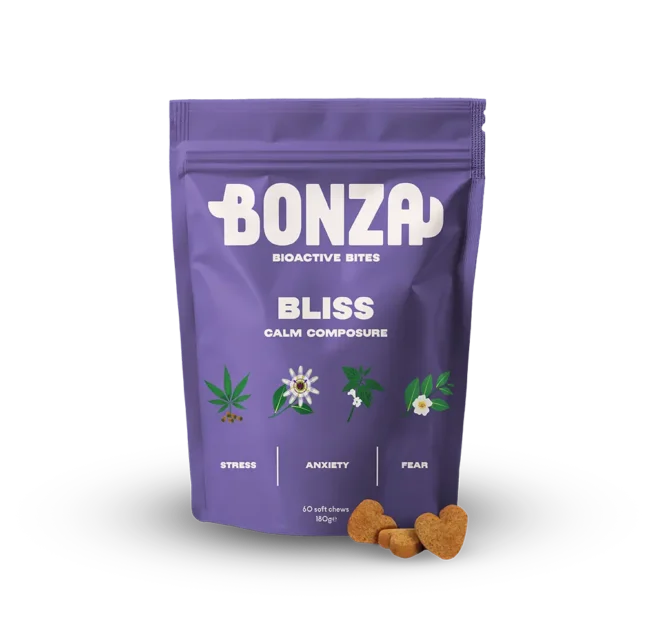 Bonza Bliss Bioactive Bites Best Natural Calming Supplement for Dog Stress, Fear and Anxiety Issues (supplément naturel calmant pour les chiens souffrant de stress, de peur et d'anxiété)