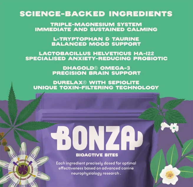 Bonza Bliss Bioactive Bites Beruhigungsmittel für Hunde Stress Angst und Furcht Wissenschaftlich gesichert Tierärztlich anerkannt