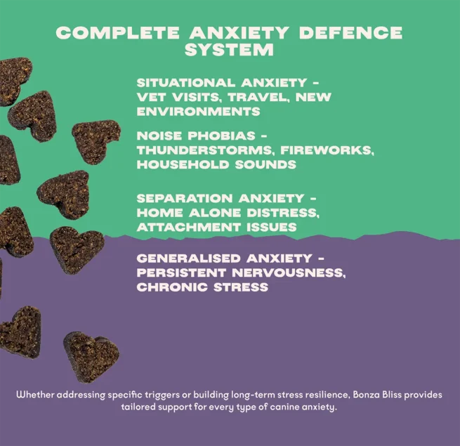 Bonza Bliss Bioactive Bites Beruhigungsmittel für Hunde Stress Trennungsangst Reisen und Tierarzt Angst und Lärm Reaktivität