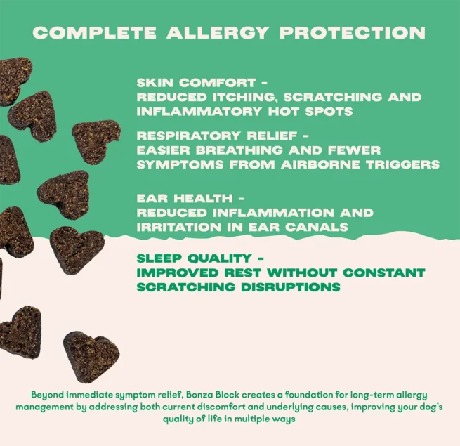 Bonza Block Bioactive Bites Supplément antihistaminique naturel pour chiens Protection contre les allergies Bonza Block Bioactive Bites Supplément antihistaminique naturel pour chiens Protection contre les allergies