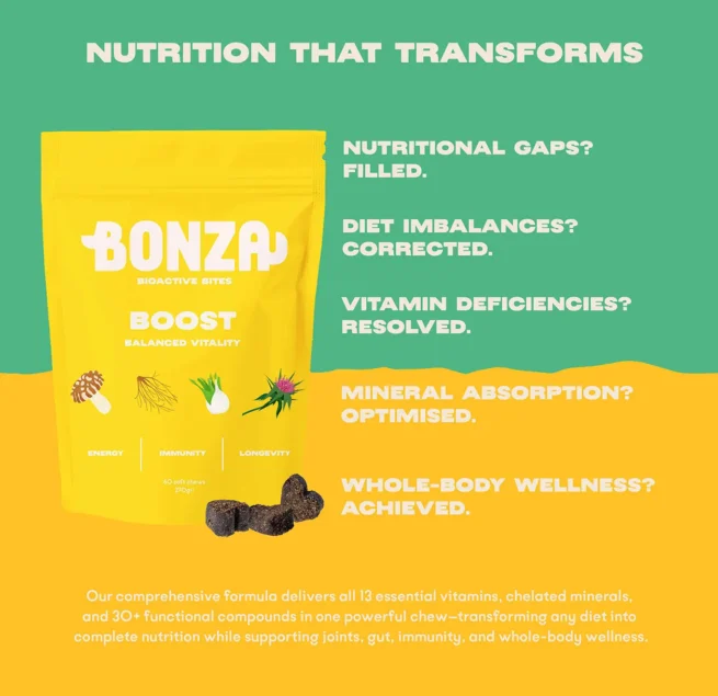 Bonza Boost Suppléments de minéraux et de vitamines pour la santé des chiens