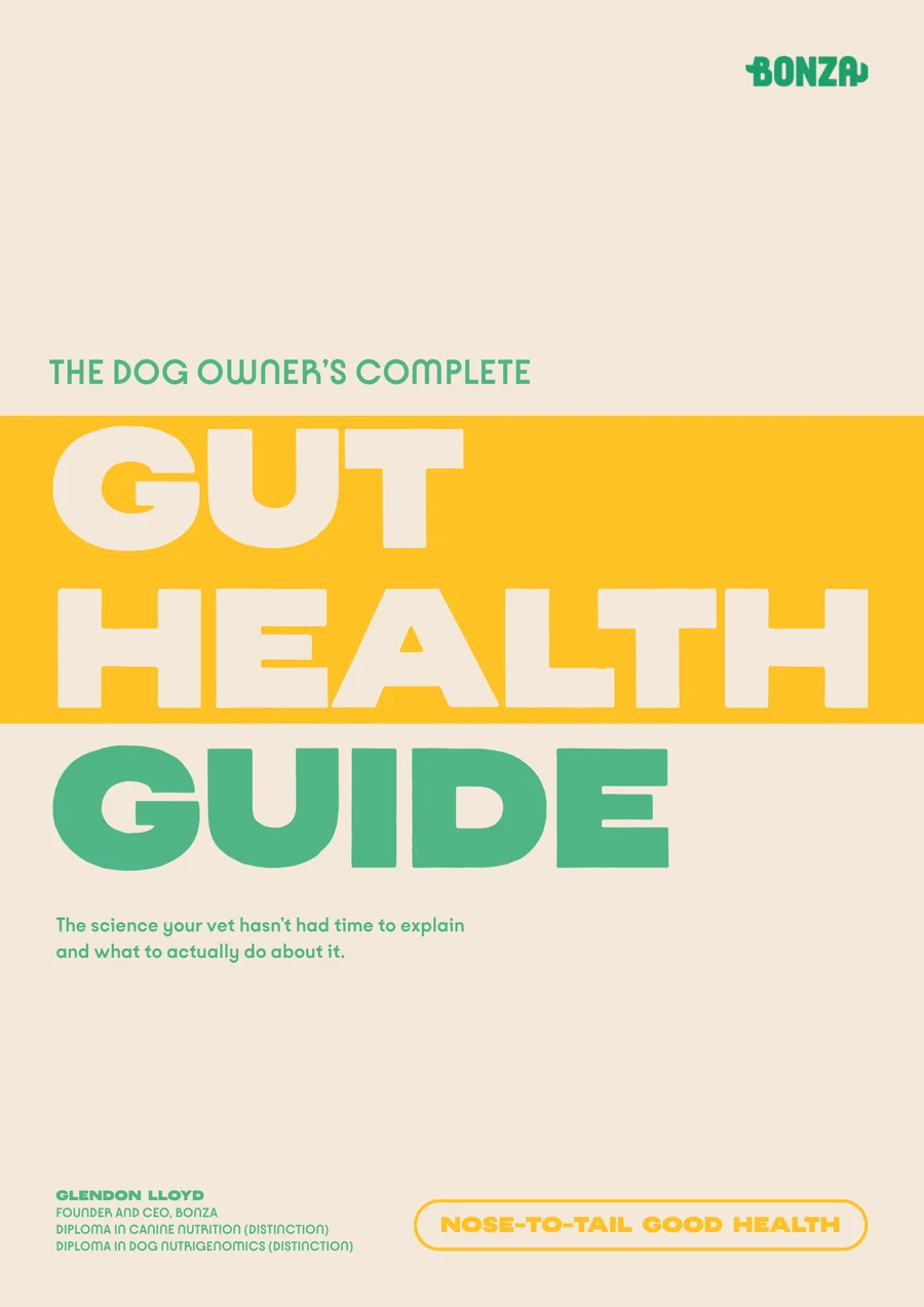 The Dog Owner's Complete Gut Health Guide, a 32-page guide by Glendon Lloyd, Founder and CEO of Bonza